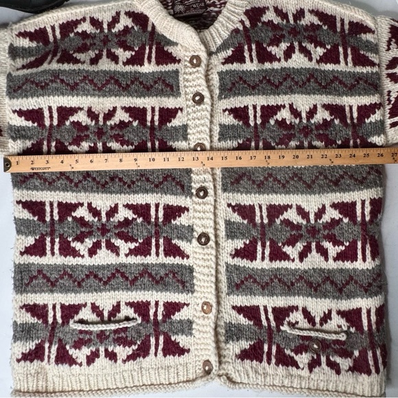 REY WEAR Vintage 100% Wool Cardigan Sweater Sz L- XL Oversized UNISEX - Picture 4 of 12